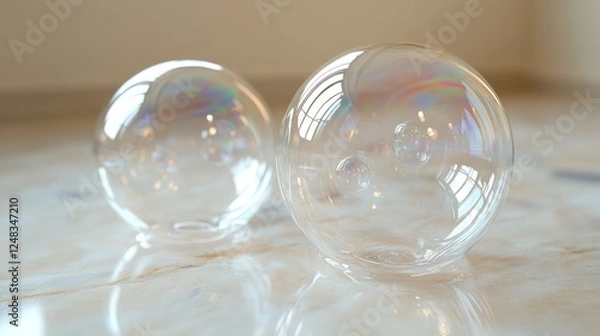 Obraz Iridescent Soap Bubbles on Marble Floor