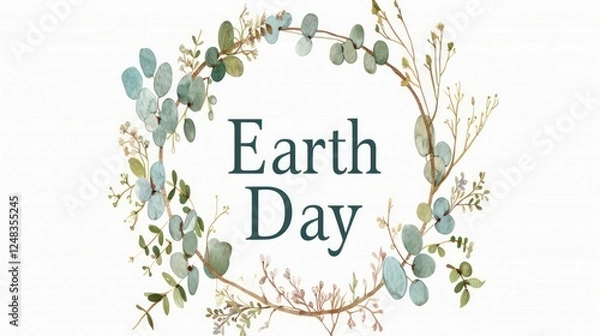 Fototapeta Earth Day typography with Botanical Frame Featuring Greenery, Leaves, and Artistic Design for Environmental Awareness and Nature Appreciation