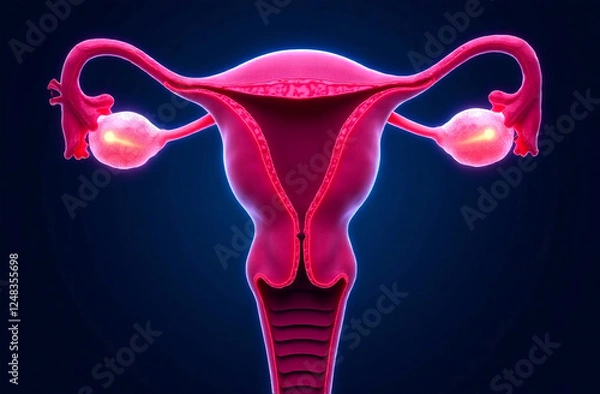 Fototapeta Female reproductive system, 3D illustration. Female reproductive system with uterus and ovaries