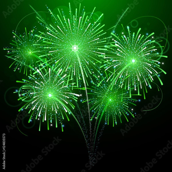 Obraz five green fireworks, vector