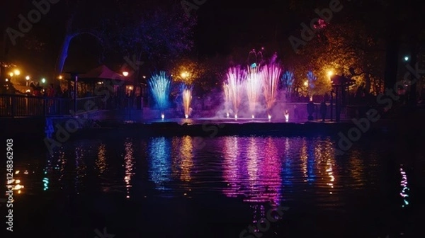 Fototapeta Colorful Fireworks Display at an Evening Zoo Event