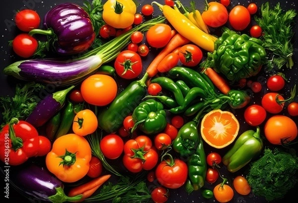 Obraz vibrantly colorful scene floating vegetables captured lively background showcasing their freshness variety, organic, healthy, nature, harvest, salad, food
