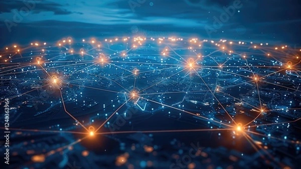 Obraz A futuristic image that represents the world being fully connected to technology and the growing importance of connected devices. taken from an elevated position.