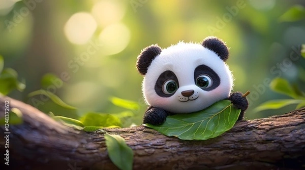 Fototapeta Playful panda sculpture in nature artistic display captivating environment close-up view