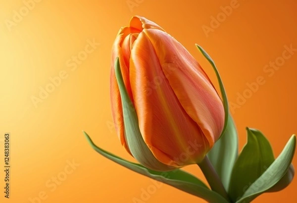 Fototapeta Close-up of an orange-yellow tulip bud about to bloom
