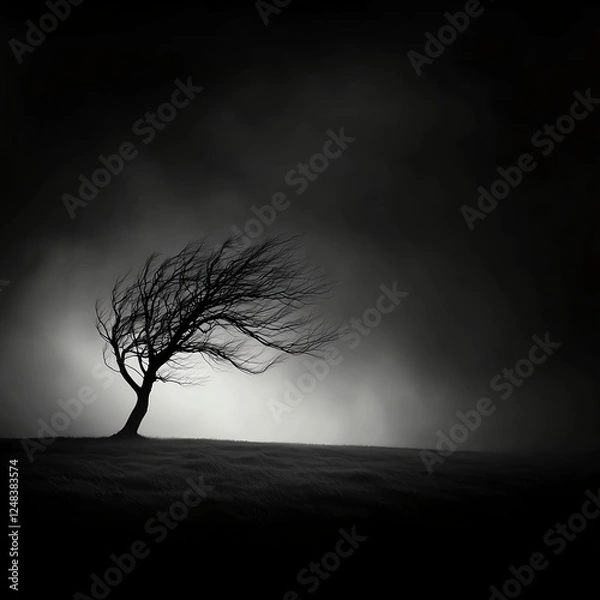 Fototapeta Windswept Tree in a Dark Stormy Landscape