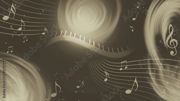 Obraz ピアノと音符の音楽のイメージ背景イラスト