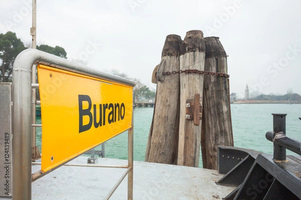 Fototapeta Burano signboard on waterbus stop