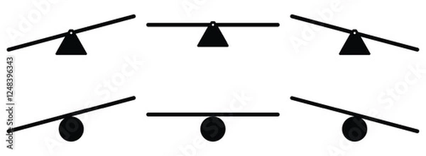 Fototapeta Seesaw balance. Equal and unequal weight, balanced and unbalanced. Simply illustrated seesaw icons.  vector illustration 