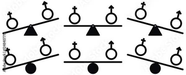 Fototapeta Seesaw balance. Equal and unequal weight, balanced and unbalanced. Simply illustrated seesaw icons.  vector illustration 