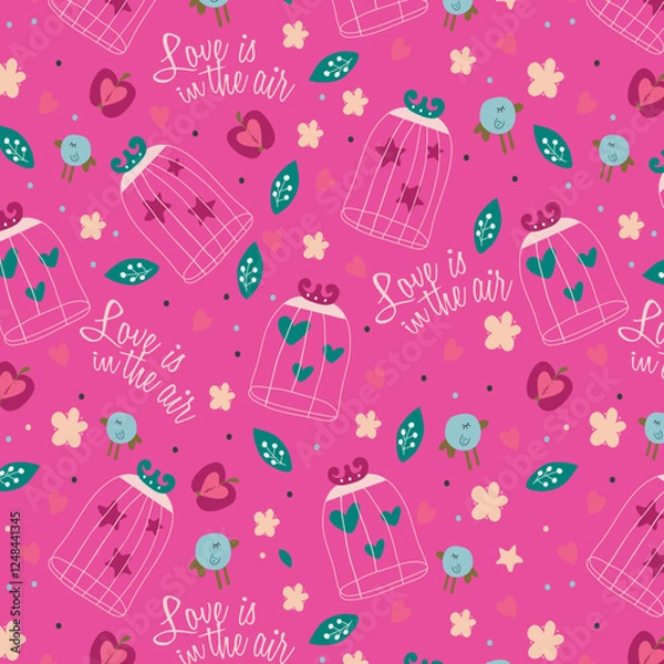 Obraz Vintage seamless texture with birds, cages and flowers. Seamless pattern can be used for wallpaper, pattern fills, web page background,surface textures. Gorgeous seamless floral background.