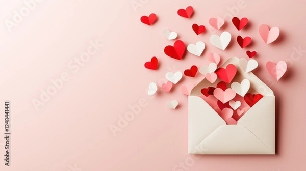 Obraz Romantic love letter concept with scattered heart shapes symbolizing affection.