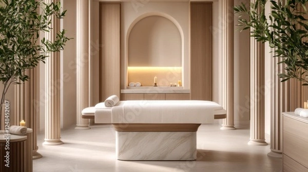 Fototapeta Luxurious and Serene Spa Interior with Elegant Columns and Soft Lighting for Relaxation and Tranquility