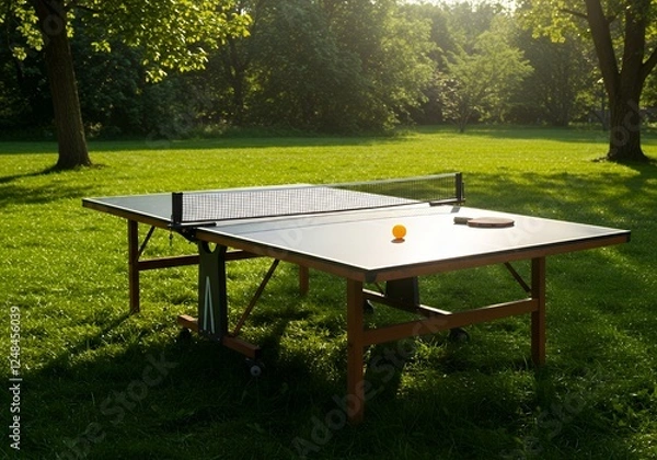Obraz Outdoor Ping Pong Table in a Lush Green Lawn