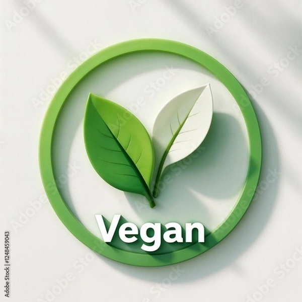 Fototapeta 3D Vegan Logo Design with Green Leaves and Circular Frame
