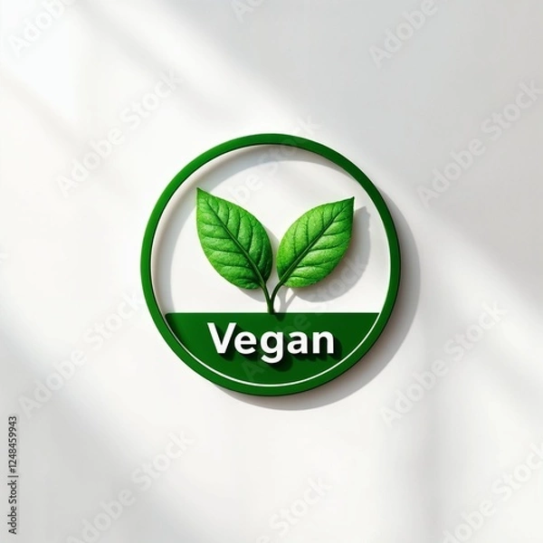 Fototapeta 3D Vegan Logo Design with Green Leaves and Circular Frame
