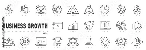 Fototapeta Set of business growth related line icons. Success, arrow, increase etc. Editable stroke. Set 2
