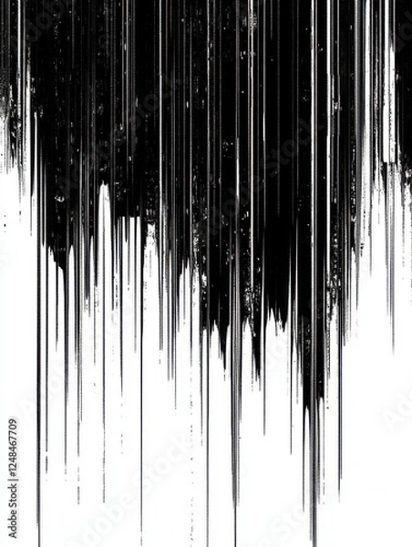 Fototapeta Transparent glitch texture- black and white- vertical lines of data rain- overlay for adding vintage or retro elements to designs.