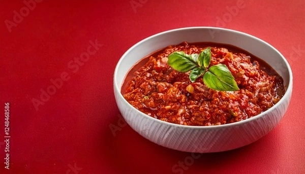 Obraz Italian traditional food bolognese sauce on red background