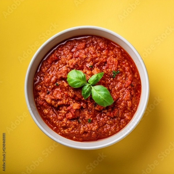 Obraz Italian traditional food bolognese sauce on yellow background