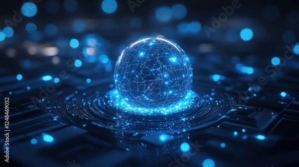 Fototapeta Illuminated Sphere on a Technological Circuit Board