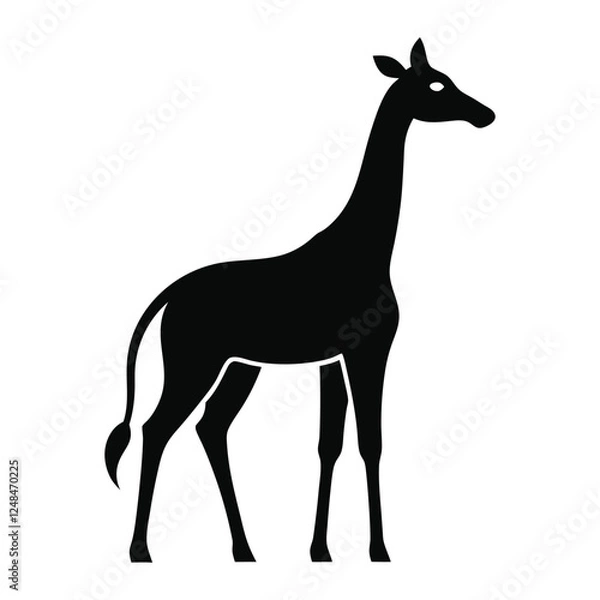 Fototapeta Simple black silhouette of a standing giraffe on a white background