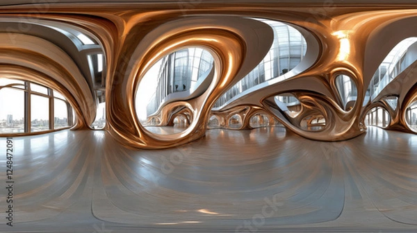 Fototapeta 360 full degree spherical panorama environment map of abstract building interior 3d render illustration hdr hdri