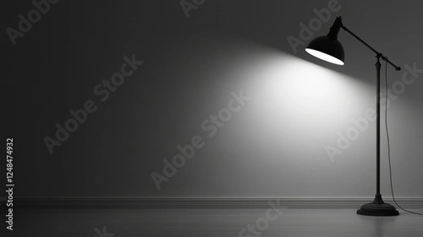 Fototapeta white wall background with black lamp and low key lighting 3d render illustration