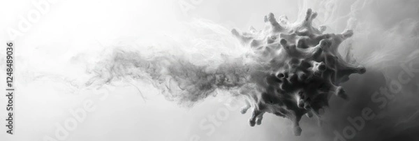 Obraz Abstract grayscale image of a virus or microbe, with smoke or vapor trails, depicting a concept of infection or disease.