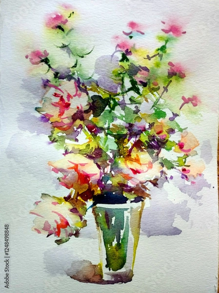 Obraz Abstract bright colored decorative background . Floral pattern handmade . Beautiful tender romantic bouquet of rose flowers , made in the technique of watercolors from nature.