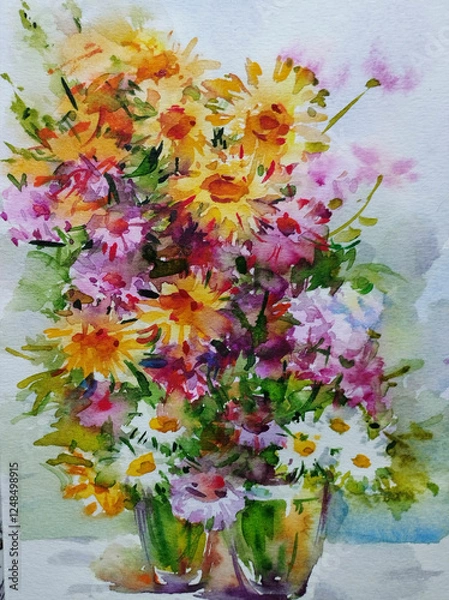 Obraz Abstract bright colored decorative background . Floral pattern handmade . Beautiful tender romantic bouquet of rose flowers , made in the technique of watercolors from nature.