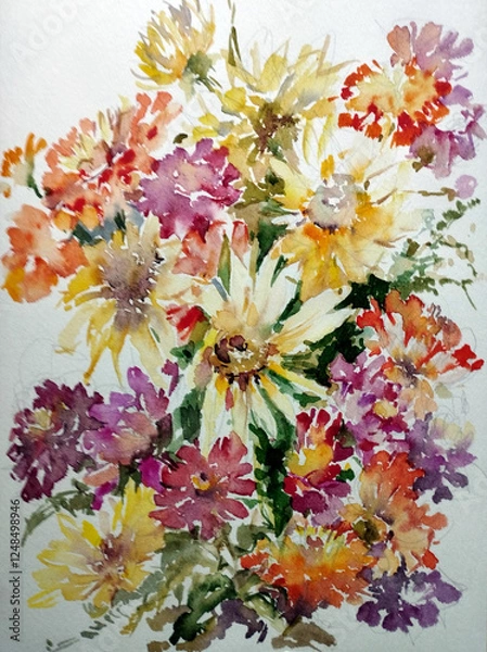 Obraz Abstract bright colored decorative background . Floral pattern handmade . Beautiful tender romantic bouquet of rose flowers , made in the technique of watercolors from nature.