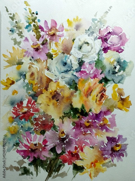 Obraz Abstract bright colored decorative background . Floral pattern handmade . Beautiful tender romantic bouquet of rose flowers , made in the technique of watercolors from nature.