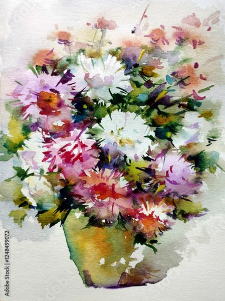 Obraz Abstract bright colored decorative background . Floral pattern handmade . Beautiful tender romantic bouquet of rose flowers , made in the technique of watercolors from nature.