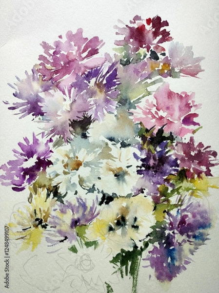 Obraz Abstract bright colored decorative background . Floral pattern handmade . Beautiful tender romantic bouquet of rose flowers , made in the technique of watercolors from nature.