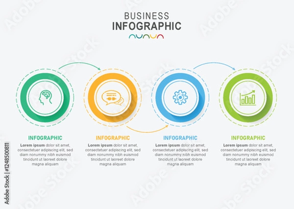 Fototapeta Timeline infographic design template with 4 options or steps. Can be used for process diagram, workflow layout, info graph, annual report, flow chart.