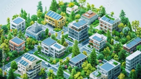 Fototapeta A city with many houses and a lot of trees