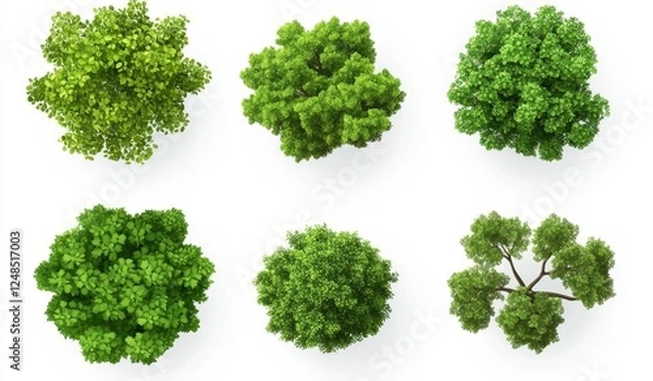 Fototapeta Overhead View of Various Trees, Isolated on White Background, for Design Use