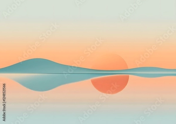 Fototapeta Serene sunset reflecting on calm lake, minimalist landscape, peaceful background, website banner