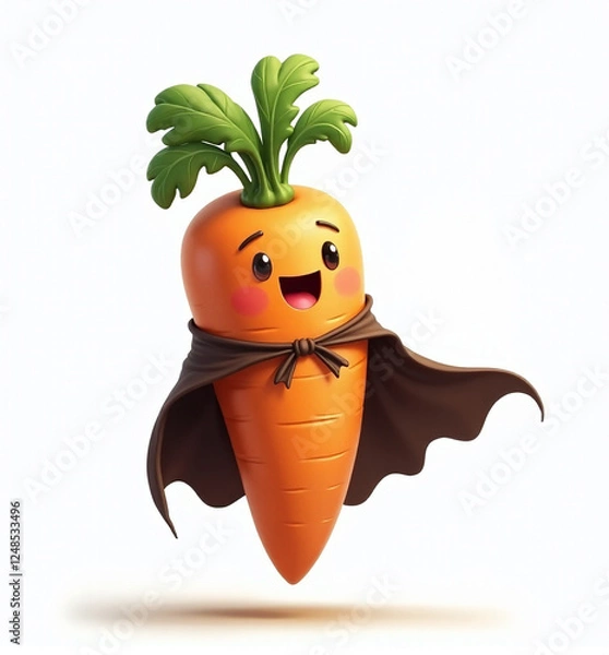 Fototapeta Carrot Superhero with Cape, 2D Kids Illustration on White Background


