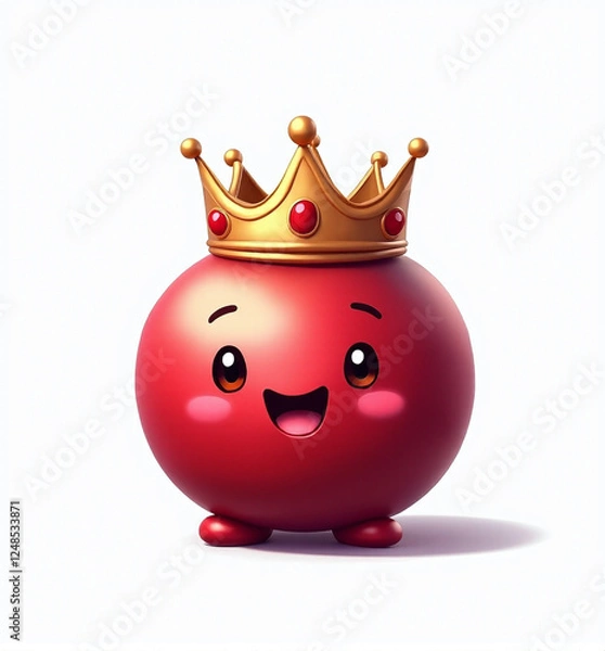 Fototapeta Pomegranate with Crown, 2D Kids Illustration on White Background

