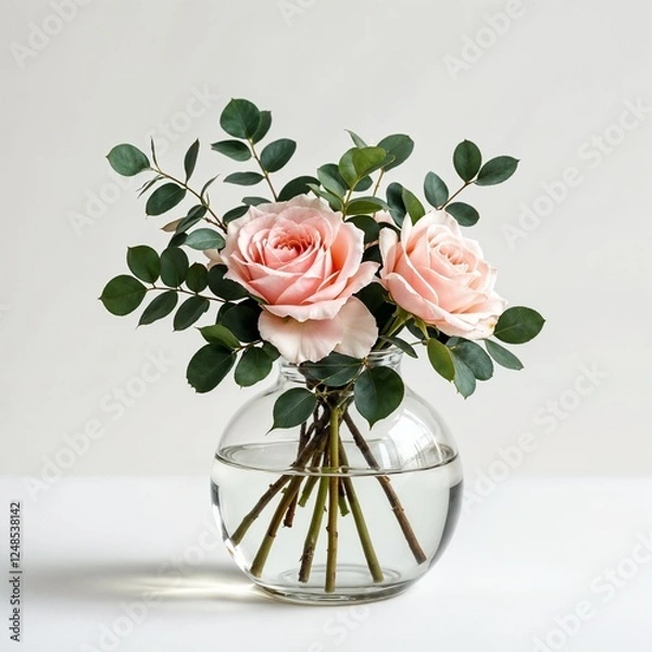 Fototapeta 3D Vase Model with Flowers on Minimal White Background