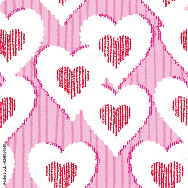 Obraz Hand Draw line Heart Stripe Seamless Pattern Wallpaper, Valentine's day Graphic Background 