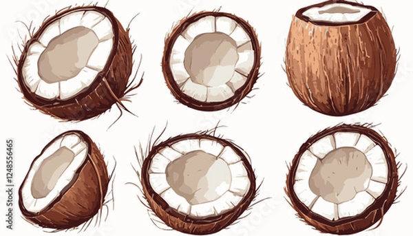 Fototapeta 
Coconuts cut into pieces vector illustration set isolated tranperent background