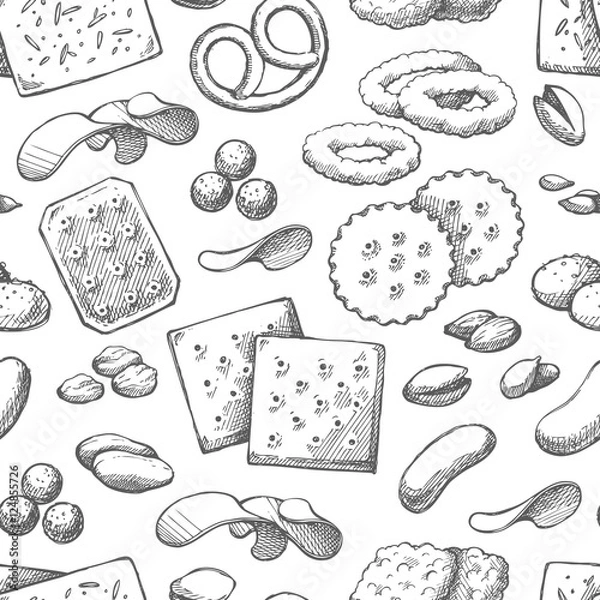 Obraz Seamless background with sketch snack food