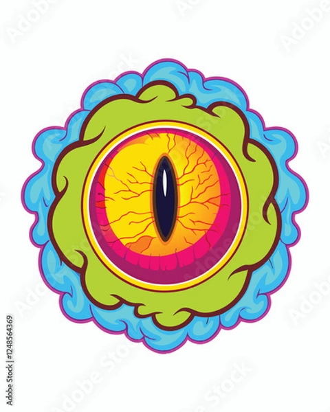 Fototapeta Render a horrifying, monstrous, deep-red eye,  partially obscured, with a blurred, indistinct background suggesting immense depth and scale.