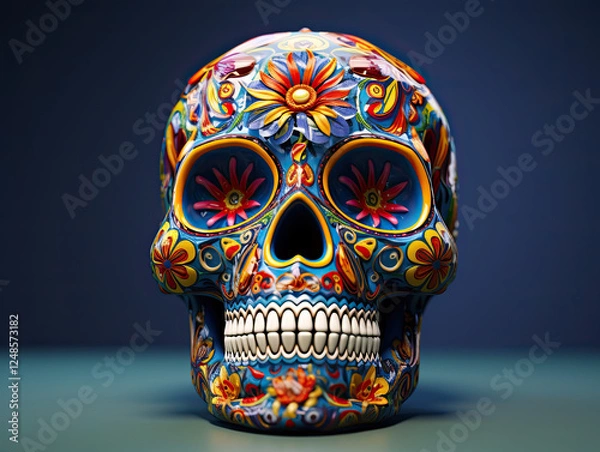 Fototapeta Vibrant Sugar Skull with Floral Patterns for Day of the Dead
