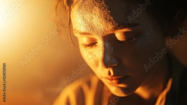 Obraz close up portrait of a young person with sweat on their face