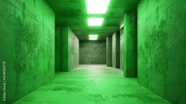 Fototapeta Green Concrete Corridor - A Modern Architectural Design