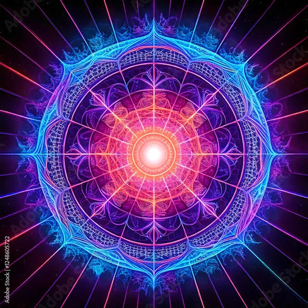 Fototapeta A glowing, hypnotic design with fractal patterns and vivid, electrifying hues